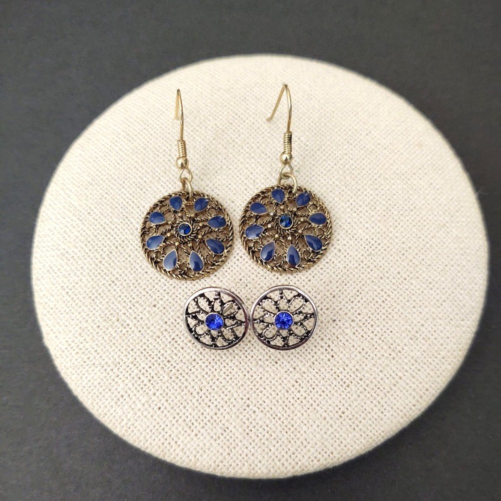 Blue earring bundle-gold and silver tone - Picture 2 of 8